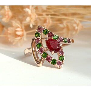 Rose Gold Sterling Silver Center Teardrop Gemstone Vintage Ring - sz 8